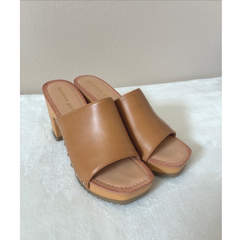 Madden Girl Size 9M Brown Camerron‎ Chunky Lug Sole Heel Platform Mule Sandals